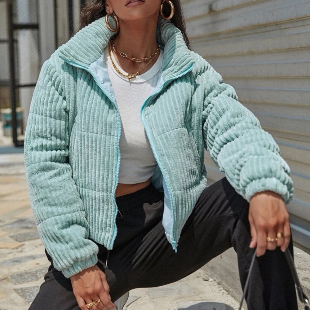 Blue Cropped Puffy Jacket - Picture 3 of 4